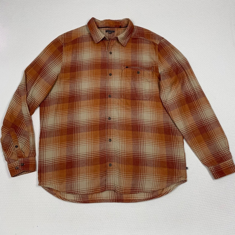 Toad&Co Men XL Singlejack Flannel Shirt Rust Orange Plaid Long Sleeve Cabin Fall